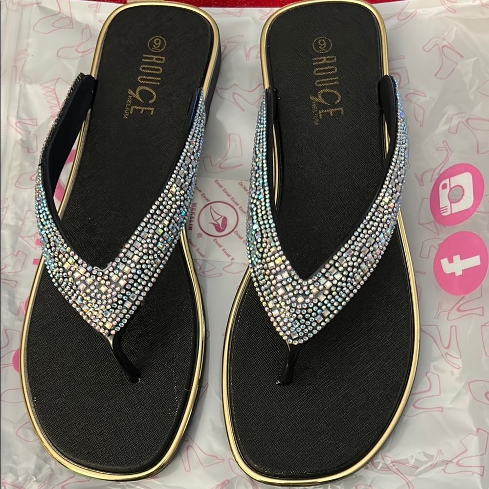 Rouge Helium Black and Silver Rhinestone Sandals
Size 9